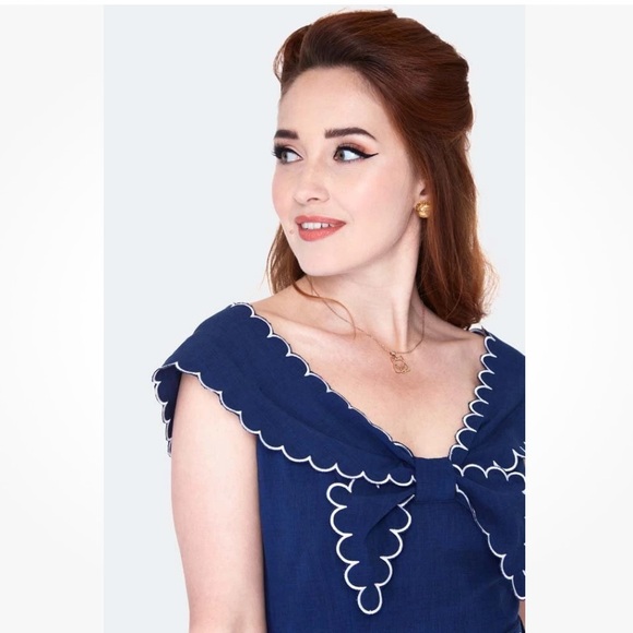 Voodoo Vixen Curve Nautical/Scallop Collar/Retro Flare Dress - Picture 5 of 8